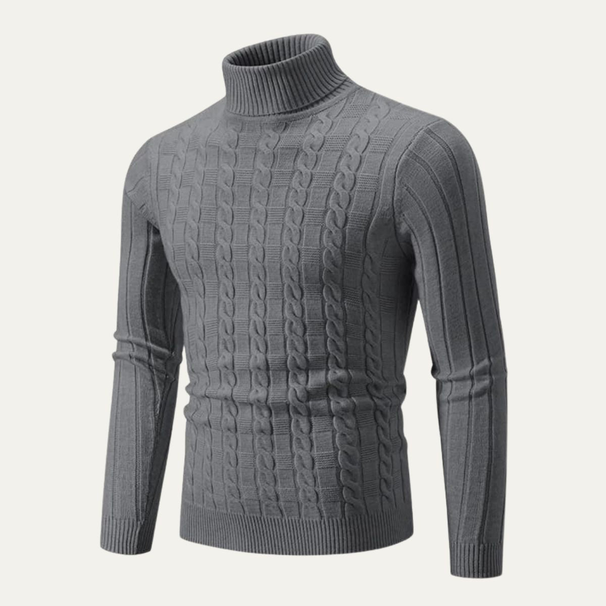 The Vercelli – Pull homme col roulé en maille torsadée