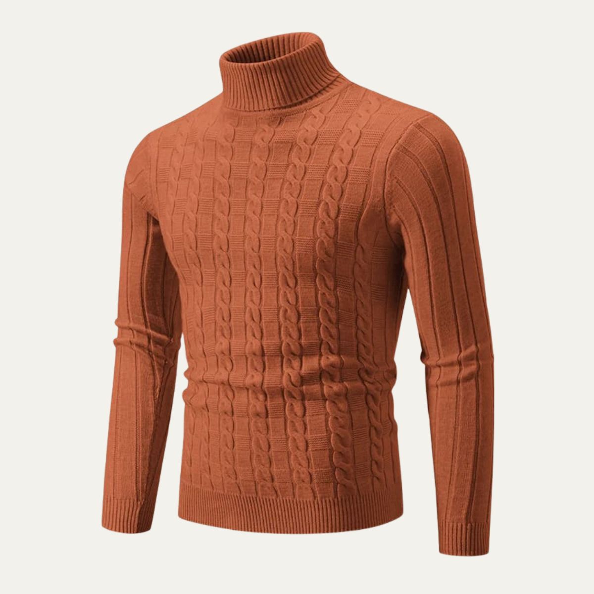 The Vercelli – Pull homme col roulé en maille torsadée