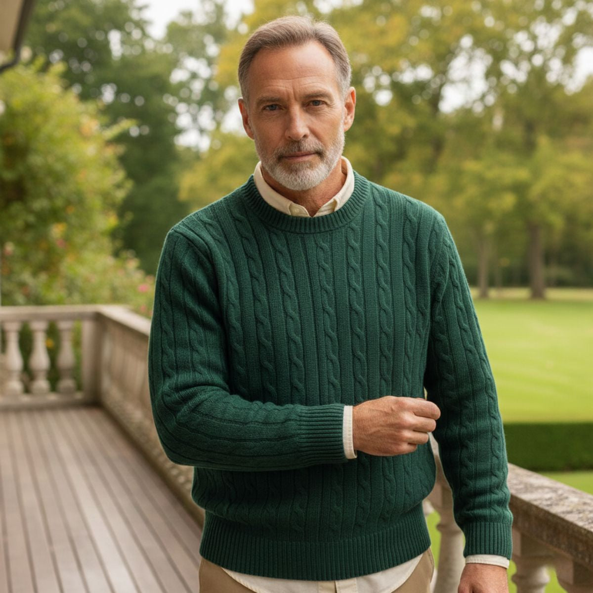 The Versailles - Pull Tricoté en Cachemire et Laine Mérinos pour Homme - Vert