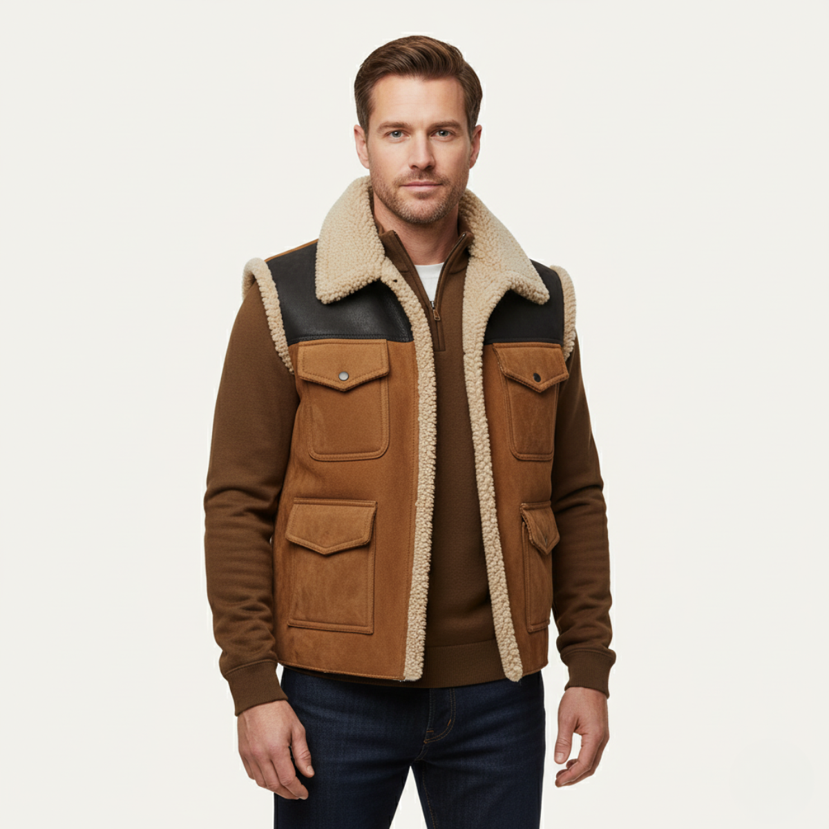 The Rhyl – Gilet Sherpa Homme Sans Manches Suédine Chaud