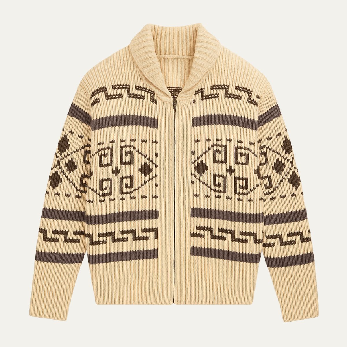 The Corvara - Cardigan d'hiver pour homme avec col châle et motif aztèque