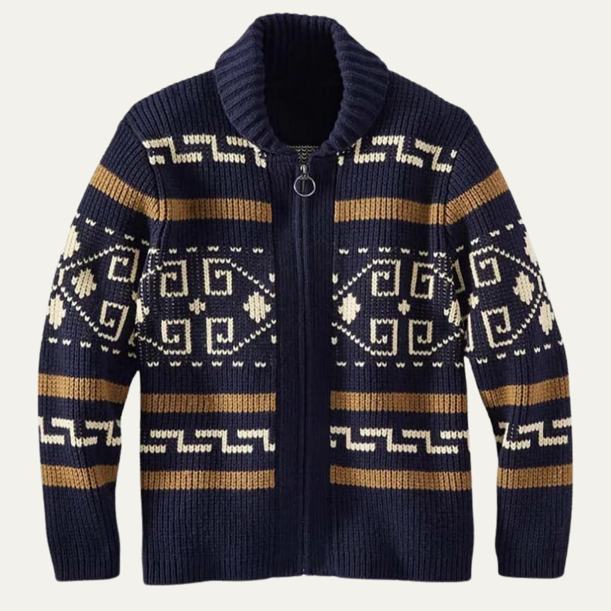 The Corvara - Cardigan d'hiver pour homme avec col châle et motif aztèque