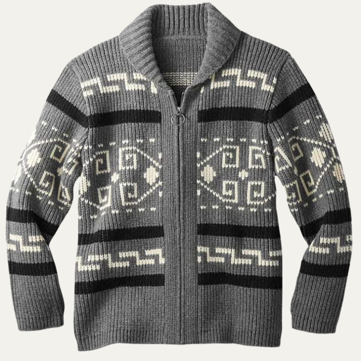 The Corvara - Cardigan d'hiver pour homme avec col châle et motif aztèque