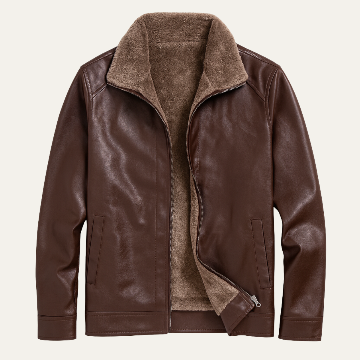 The Rosehill - Manteau en Cuir à Zip Doublé en Fleece Classique pour Hommes