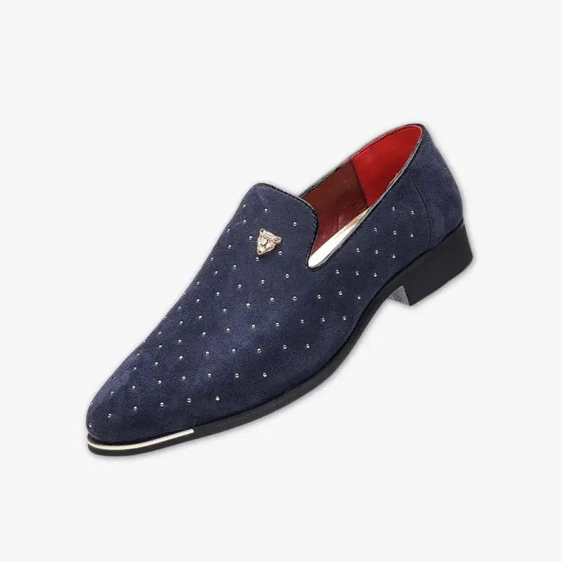 The Abingdon - Mocassins en daim bleu marine pour homme avec détails cloutés