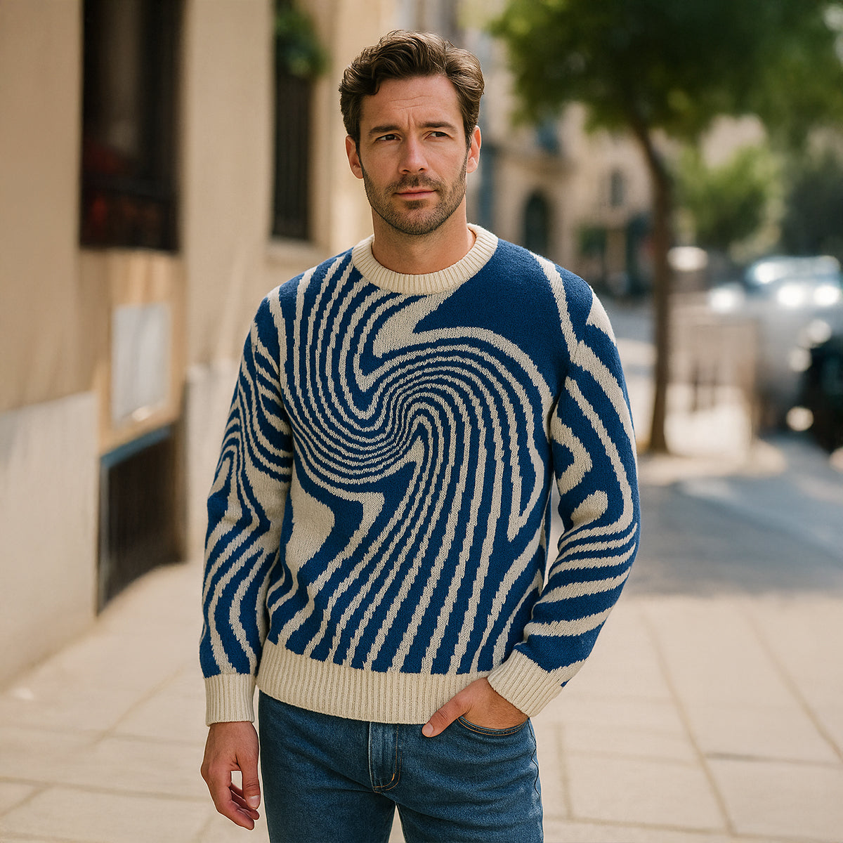 The Paris - Pull en laine mérinos jacquard haut de gamme pour homme