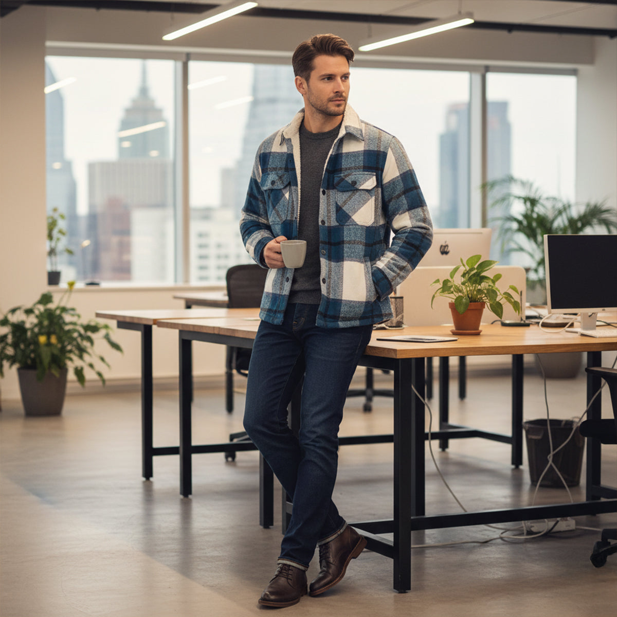 The Ryde Veste chemise à carreaux doublée en polaire pour homme – Surchemise chaude en flanelle