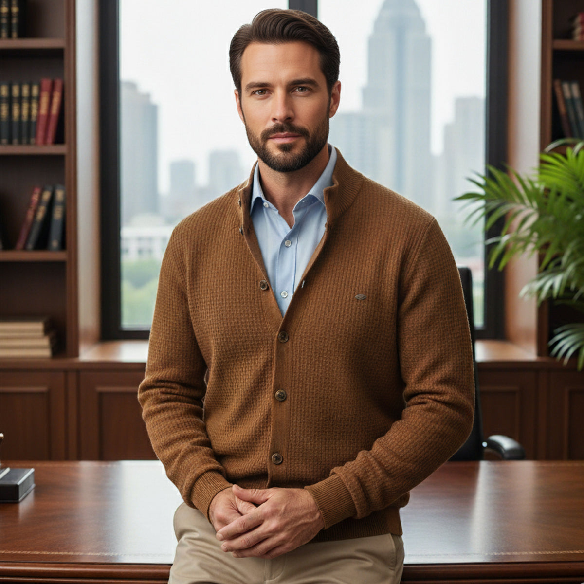 The Caernarfon - Cardigan boutonné en maille pour homme