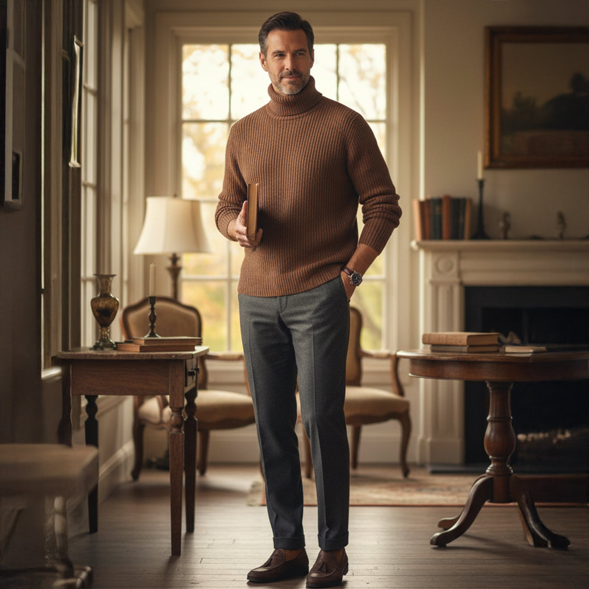 The Aosta - Pull Col Roulé Chaud en Tricot Doux pour Homme