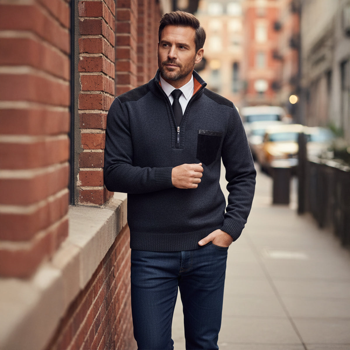 The Brescia Pull-over d'hiver à manches longues et demi-zip pour homme