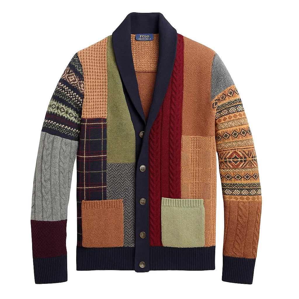 The Wembley Cardigan vintage pour homme en tricot patchwork boutonné