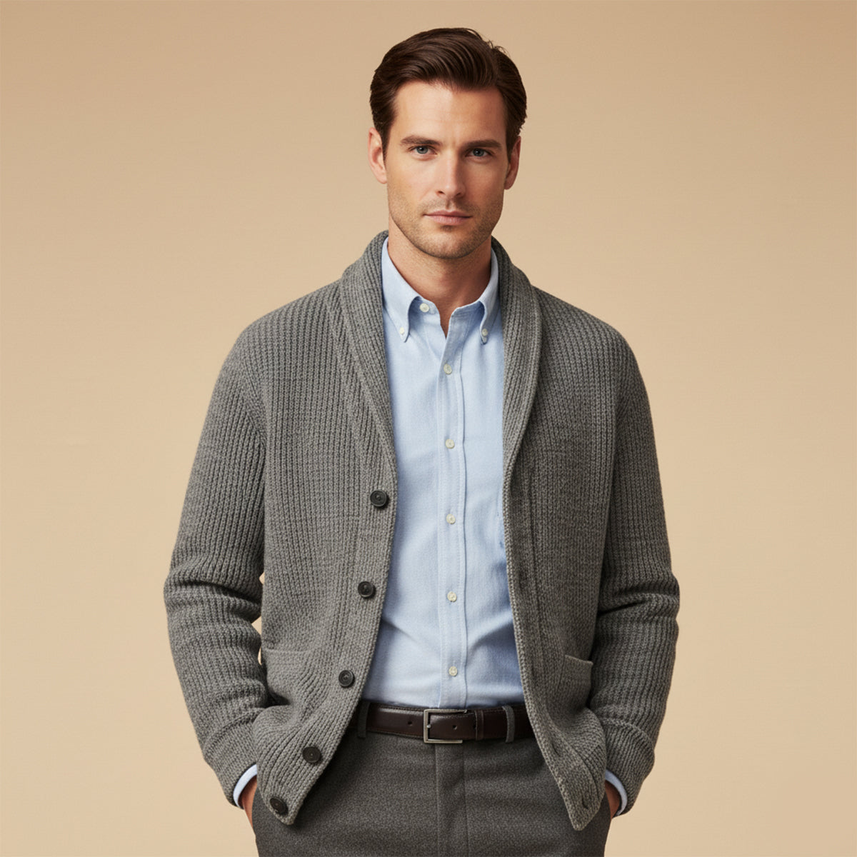 The Nardò Cardigan à col châle en maille épaisse pour homme – Tricot classique à boutons