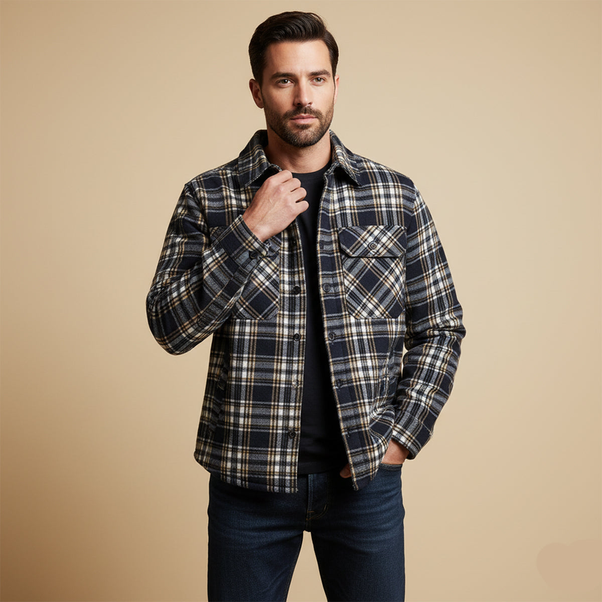 The Ryde Veste chemise à carreaux doublée en polaire pour homme – Surchemise chaude en flanelle