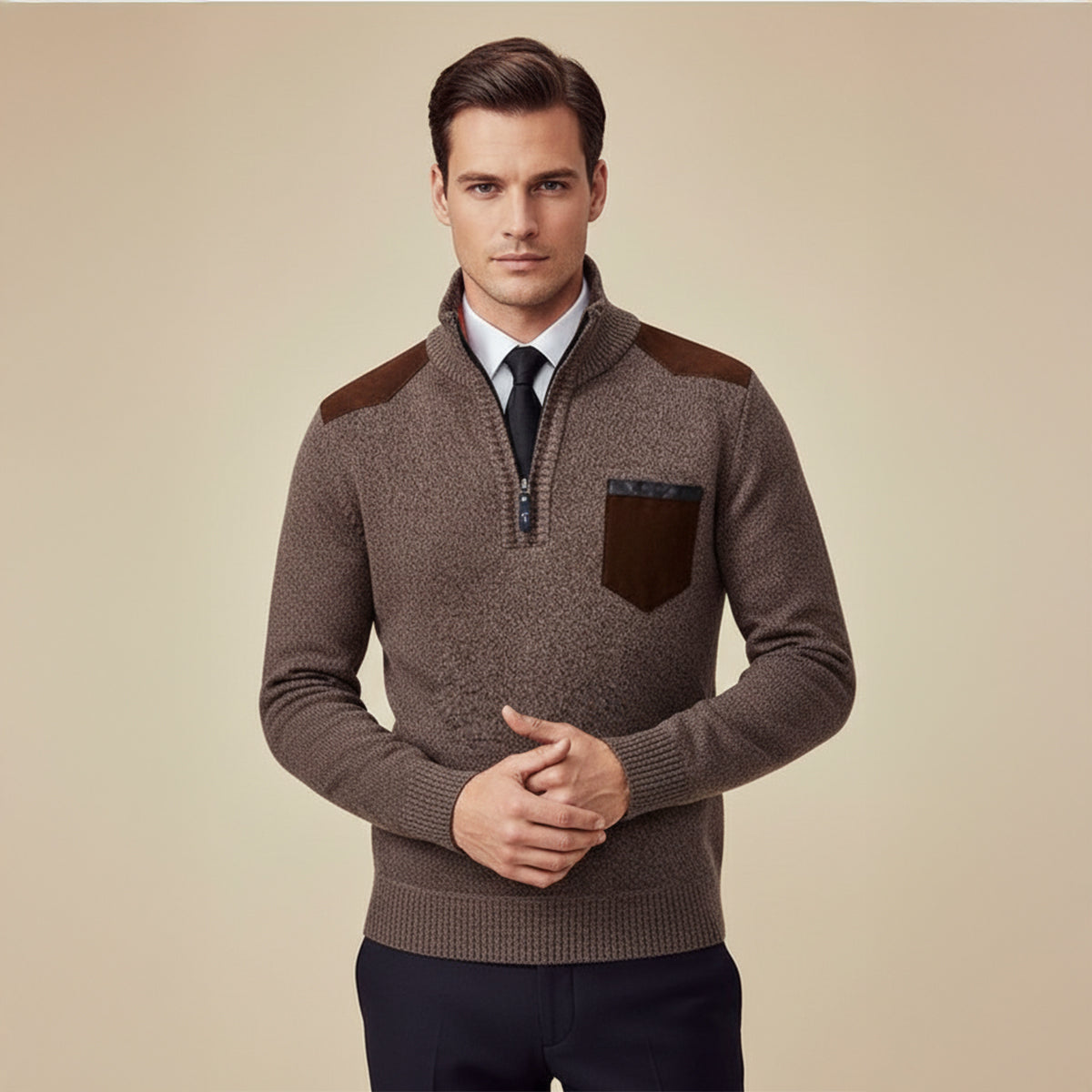 The Brescia Pull-over d'hiver à manches longues et demi-zip pour homme