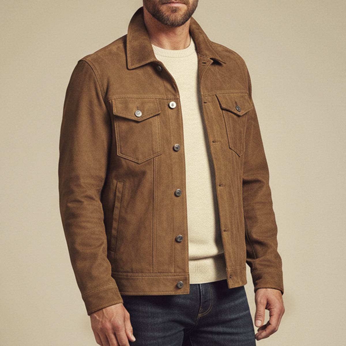 The Vintage Veste cargo en daim pour homme — Style outdoor léger