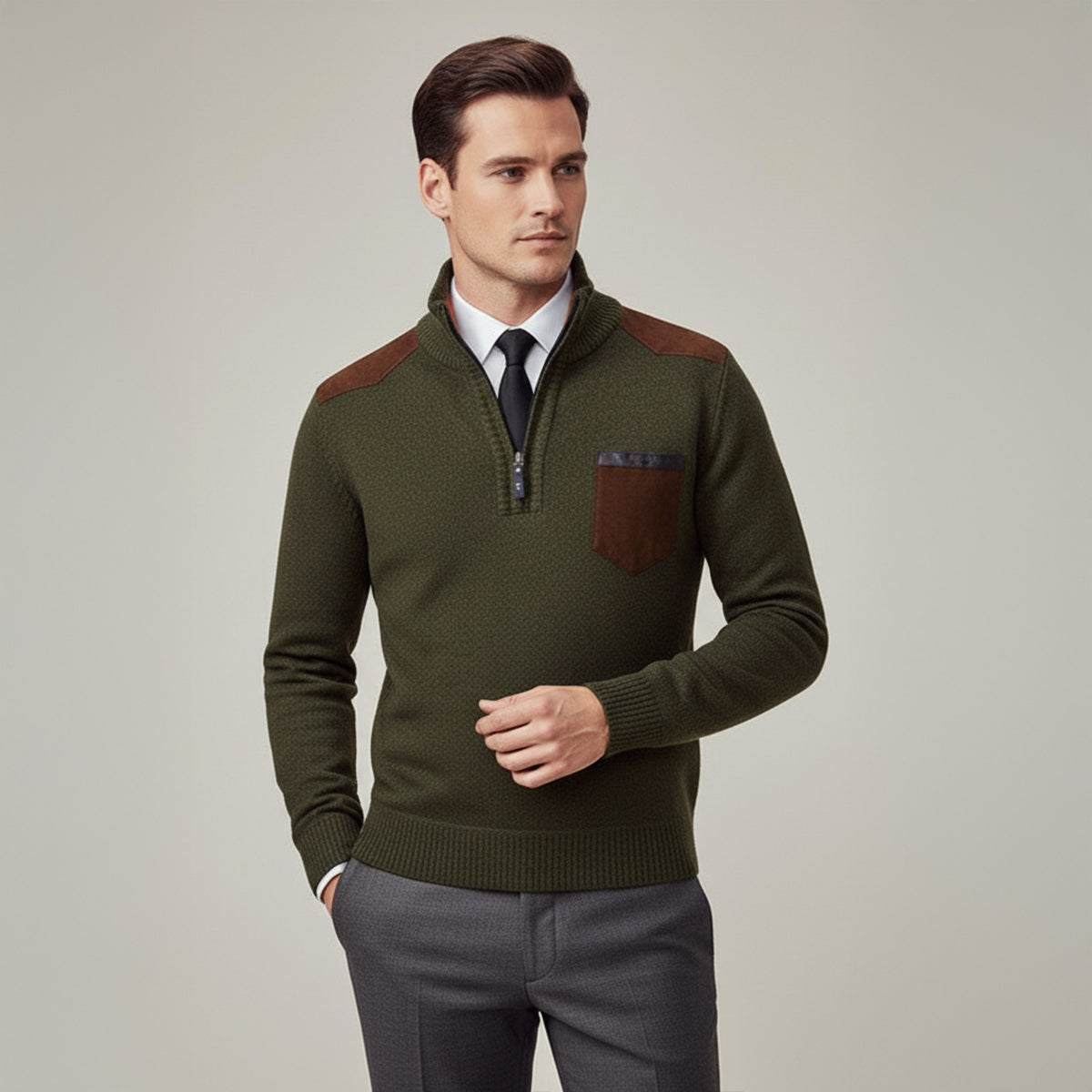 The Brescia Pull-over d'hiver à manches longues et demi-zip pour homme