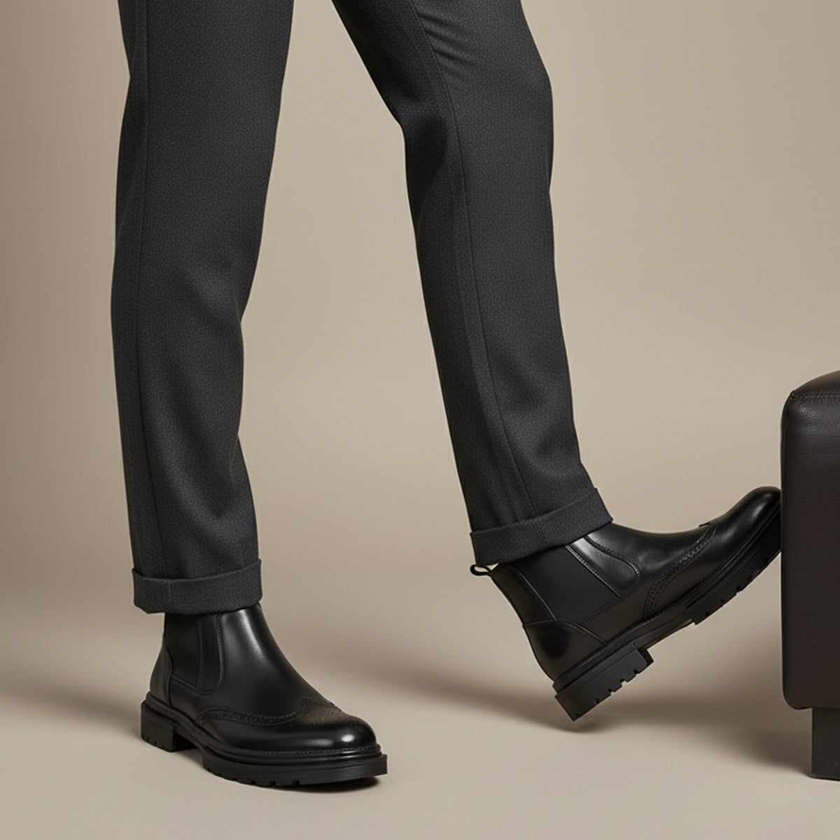 The Eastbourne Bottines Chelsea en cuir pour hommes, élégantes et à motif brogue