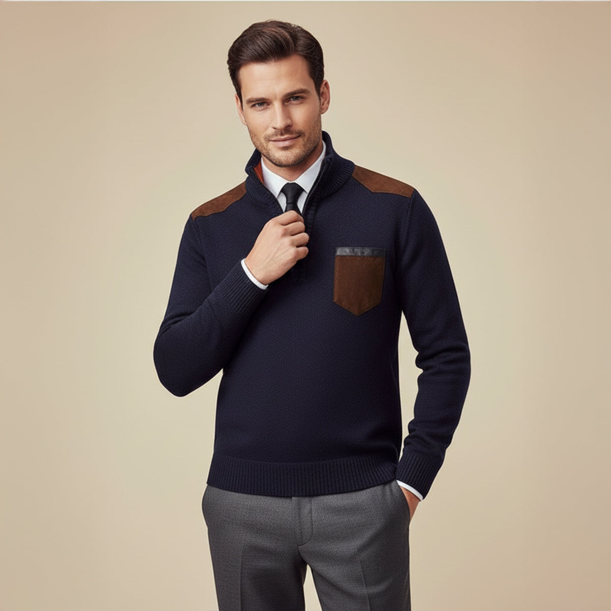 The Brescia Pull-over d'hiver à manches longues et demi-zip pour homme
