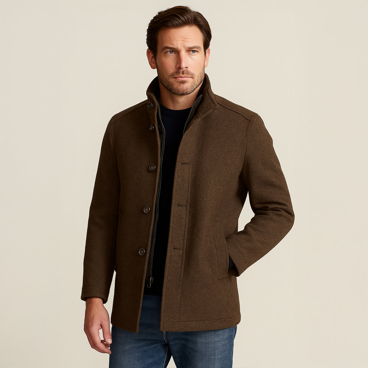 The Broadway - Manteau Trench Classique en Laine Mélangée pour Hommes