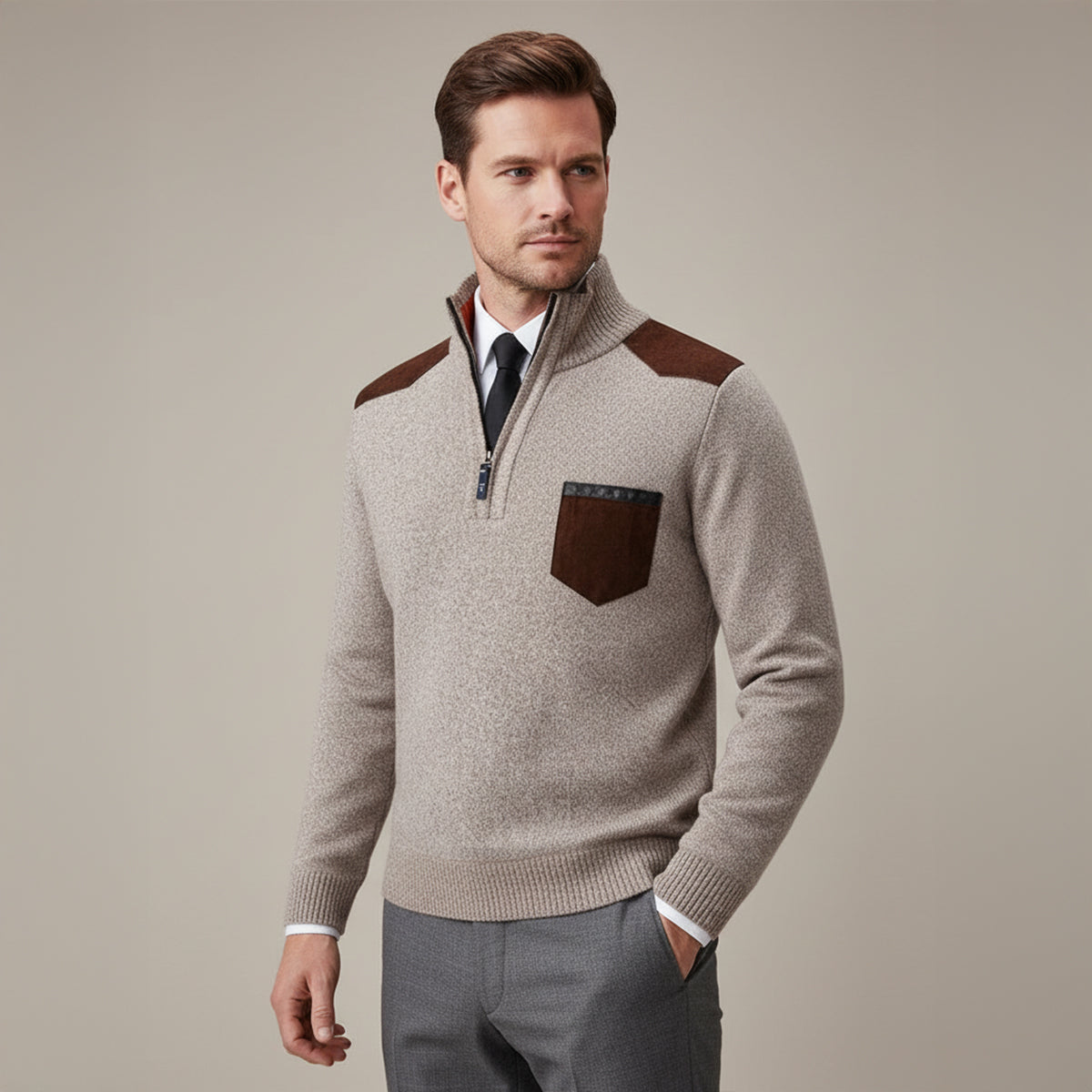 The Brescia Pull-over d'hiver à manches longues et demi-zip pour homme