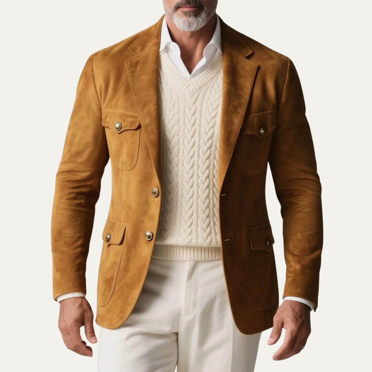 The Timberlake - Blazer rétro en daim beige pour homme avec poches